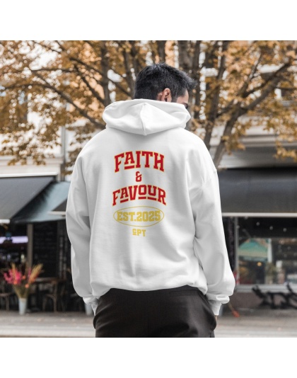 White Varsity Faith and favour Hoodie