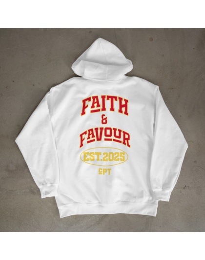 White Varsity Faith and favour Hoodie