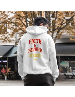 White Varsity Faith and favour Hoodie